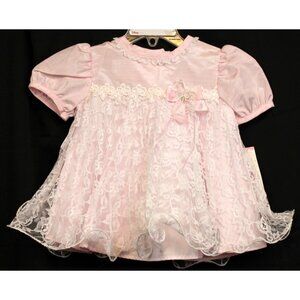 NEW 1980s Caitlyn Scott Dress Easter Spring Pink Lace Pleat Pressed Lettuce Edge